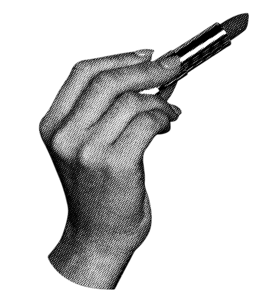 imagem pixelada de uma mão segurando um batom